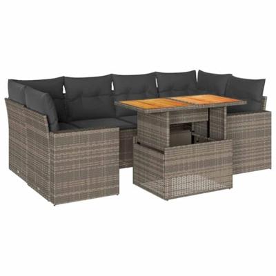 7-delige Loungeset met kussens poly rattan grijs