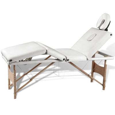 VidaXL Inklapbare massagetafel 4 zones met houten frame (creme)