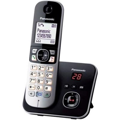 Panasonic KX-TG6821FRB DECT draadloze telefoon met digitaal antwoordapparaat, basis en handset, handsfree, beller-identificatie, blokkering van ongewenste oproepen, lcd-display, zwart