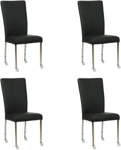 Set van 4 Zwarte leren moderne eetkamerstoelen Deal - poot vierkant rvs met wiel - Toledo Leer Nero (zwart leer)