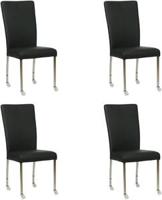 Set van 4 Zwarte leren moderne eetkamerstoelen Deal - poot vierkant rvs met wiel - Toledo Leer Nero (zwart leer) - thumbnail