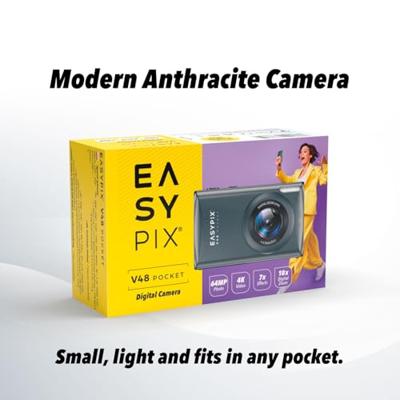Easypix V48 Pocket Anthrazite Digitale camera 8 Mpix Antraciet Geïntegreerde accu, 4K video, Full-HD video-opname, Met ingebouwde flitser