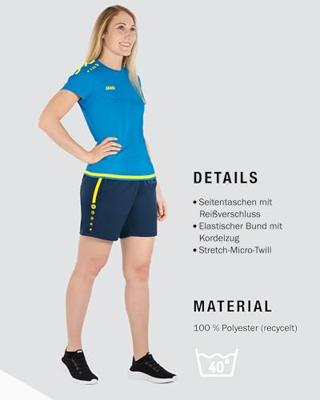 JAKO 6218D Short Competition 2.0 Dames - Marine/Fluogeel - 42-44
