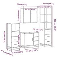 4-delige Badkamermeubelset bewerkt hout bruin eikenkleur - thumbnail