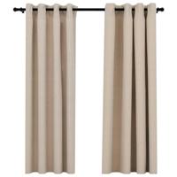 VidaXL Gordijnen linnen-look verduisterend ogen 2 st 140x175 cm beige - thumbnail