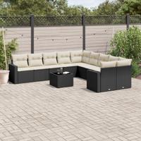 11-delige Loungeset met kussens poly rattan zwart - thumbnail