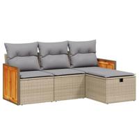 4-delige Loungeset met kussens poly rattan gemengd beige - thumbnail