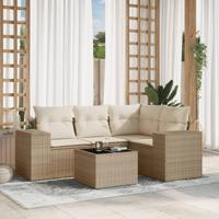5-delige Loungeset met kussens poly rattan beige - thumbnail