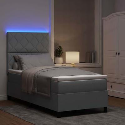 Boxspringbed met Matras en LED Licht in Lichtgrijs, 100 x 200 cm stof