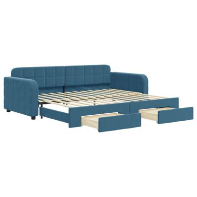 Slaapbank met onderschuifbed en lades 90x200 cm fluweel blauw - thumbnail