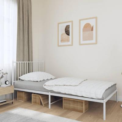 Bedframe met hoofdbord metaal wit 107x203 cm