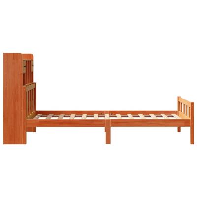 Bed met boekenkast zonder matras grenenhout wasbruin 75x190 cm