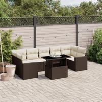 8-delige Loungeset met kussens poly rattan bruin - thumbnail