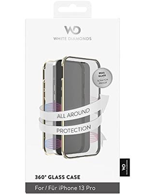 White Diamonds - Hoes van 360 graden glas geschikt voor Apple iPhone 13 Pro I telefoonhoes, transparant, met magnetische sluiting (transparant met gouden frame)