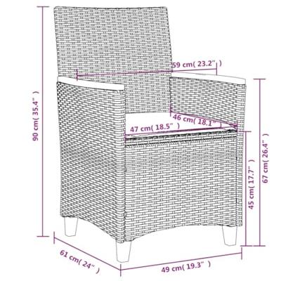 Tuinstoelen 2 st met kussens poly rattan en massief hout grijs - thumbnail