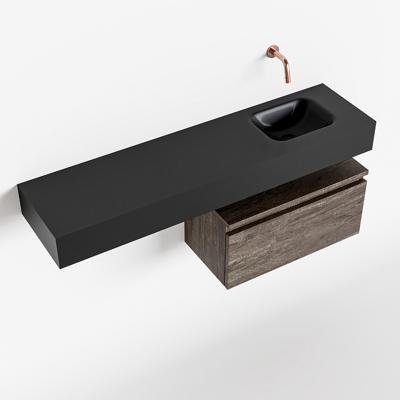 MONDIAZ ANDOR 60cm toiletmeubel dark brown. LEX 120cm wastafel urban rechts geen kraangat