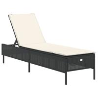 3-delige Ligbeddenset met kussens poly rattan zwart - thumbnail