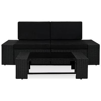 3-delige Loungeset poly rattan zwart - thumbnail