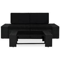 3-delige Loungeset poly rattan zwart - thumbnail