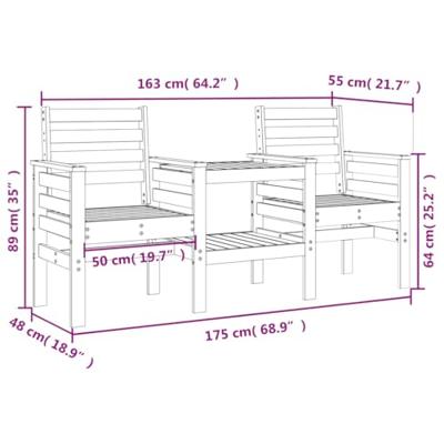 Tuinbank met tafel 2-zits massief grenenhout wit - thumbnail