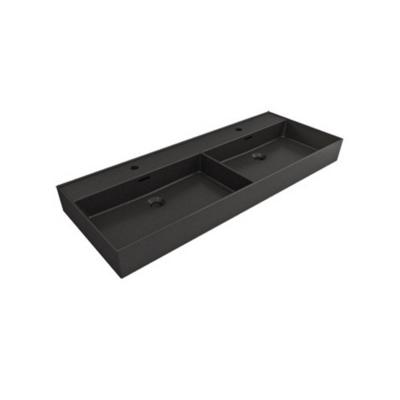 Wastafel Dubbel Plieger Kansas 2 Kraangaten 120x46,6 cm met Overloop Mat Zwart