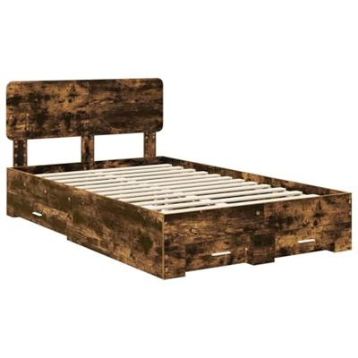 Bedframe met hoofdeinde Gerookt eiken 120 x 190 cm Bewerkt hout