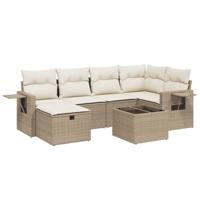 7-delige Loungeset met kussens poly rattan beige - thumbnail