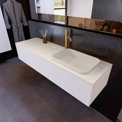 Badkamermeubelset Mondiaz Erin 150 cm met 1 Lade met RIDGE Wastafel Rechts Linen met 1 kraangat Greeploos Mat Carrara