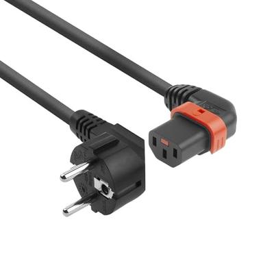 ACT AK5259 Netsnoer Schuko CEE 7/7 male (haaks) - C13 IEC Lock (links haaks) | Zwart | 2 meter