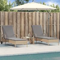 Ligstoelen 2 st met kussens poly rattan beige - thumbnail
