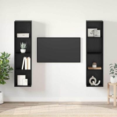 TV-kast 2 pcs Zwart 37 x 37 x 142.5 cm Bewerkt hout