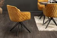Draaidesign stoel EUPHORIA mosterdgeel fluweel met armleuning metalen frame zwart - 40260 - thumbnail