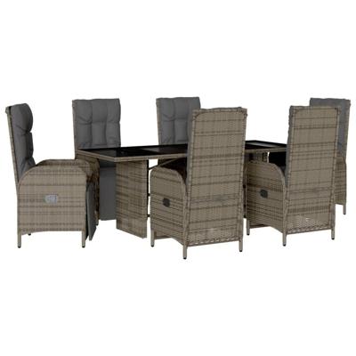 7-delige Tuinset met kussens poly rattan grijs - thumbnail