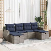 6-delige Loungeset met kussens poly rattan grijs - thumbnail