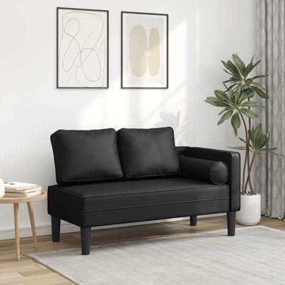 Chaise longue met kussens kunstleer zwart Chaise longue met kussens kunstleer zwart