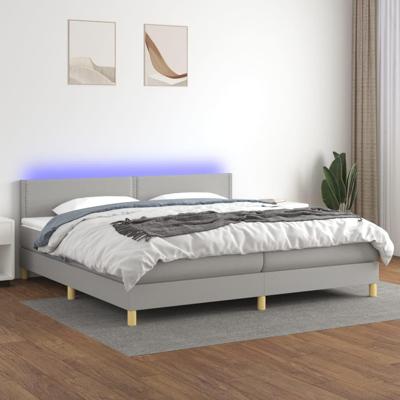 Boxspring met matras en LED stof lichtgrijs 200x200 cm