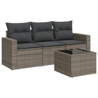 4-delige Loungeset met kussens poly rattan grijs - thumbnail