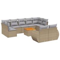 10-delige Loungeset met kussens poly rattan beige - thumbnail