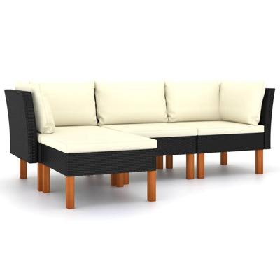 4-delige Loungeset met kussens poly rattan zwart