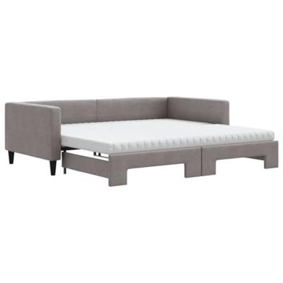 Slaapbank met onderschuifbed en matrassen 100x200 cm stof taupe