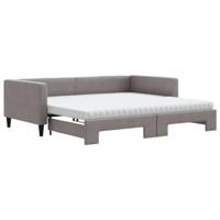 Slaapbank met onderschuifbed en matrassen 100x200 cm stof taupe - thumbnail