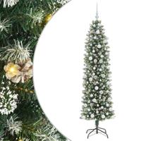 VidaXL Kunstmatige slanke kerstboom met 300 led groen en wit 180 cm - thumbnail