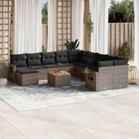 12-delige Loungeset met kussens poly rattan grijs - thumbnail