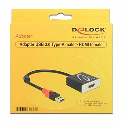 Delock 62736 USB 3.2 Gen 1 (USB 3.0) / HDMI Adapterkabel [1x USB 3.2 Gen 1 bus A (USB 3.0) - 1x HDMI-bus] Zwart Vergulde steekcontacten, Met Ferrietkern 20 cm