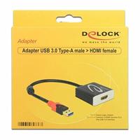 Delock 62736 USB 3.2 Gen 1 (USB 3.0) / HDMI Adapterkabel [1x USB 3.2 Gen 1 bus A (USB 3.0) - 1x HDMI-bus] Zwart Vergulde steekcontacten, Met Ferrietkern 20 cm - thumbnail