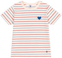 Kindershirt met strepen, hartje en korte mouwen PETIT BATEAU vanille - thumbnail
