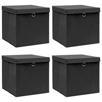 VidaXL Opbergboxen met deksel 4 st 32x32x32 cm stof zwart - thumbnail