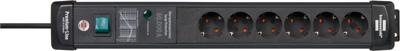 Premium-Line 60.000A stekkerdoos met overspanningsbeveiliging 6-voudig zwart 3m H05VV-F 3G1,5