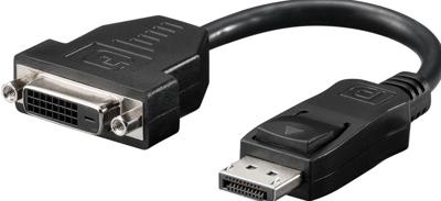 Goobay 69873 DisplayPort Adapter [1x DisplayPort stekker - 1x DVI-bus 24+5-polig] Zwart Rond, Met OTG-functie, Schroefbaar, PVC-mantel, Ronde ader 15 cm