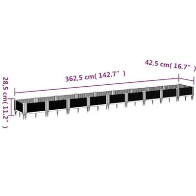 VidaXL Plantenbak met pinnen 362,5x42,5x28,5 cm polypropeen lichtgrijs